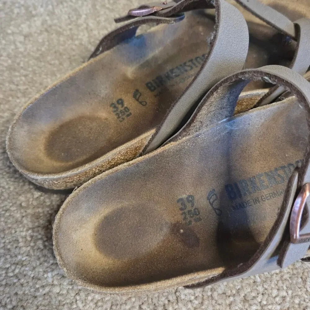 birkenstock mayari leather toe strap sandal Birkibuc Stone Sandals cork bed 39 - Picture 3 of 6